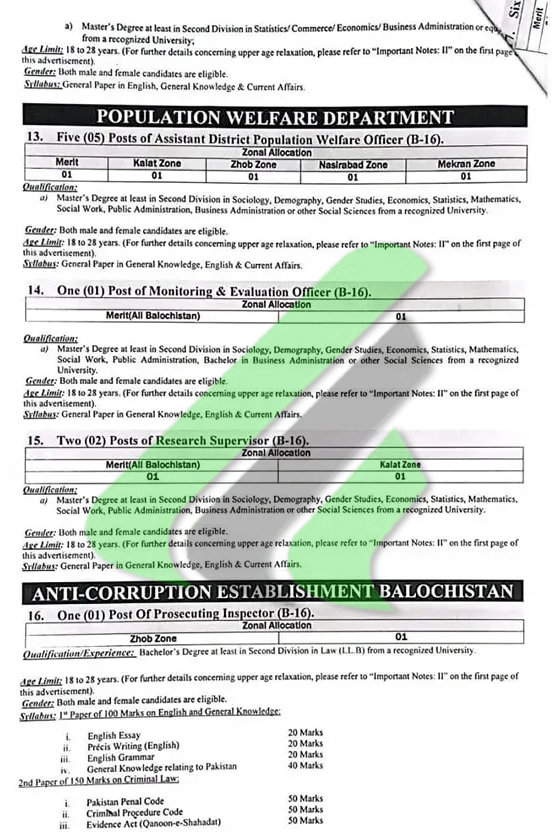 Balochistan Public Service Commission Jobs Advertisement