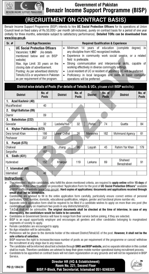 BISP Jobs 2024 Advertisement 