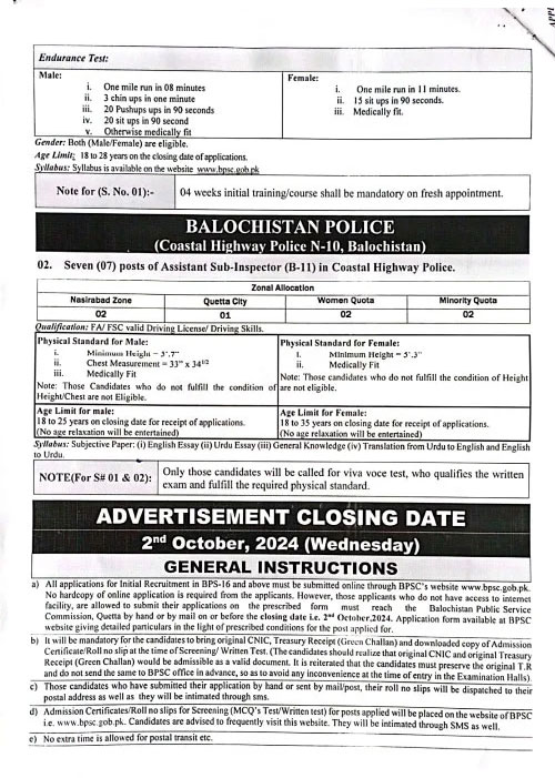 Balochistan Govt Jobs through BPSC Ad No. 11/2024