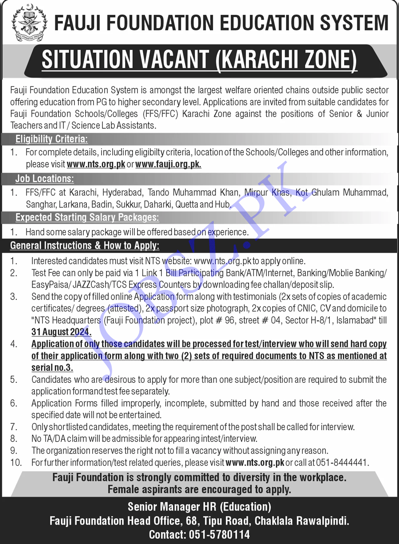 Fauji Foundation School Jobs 2024 Advertisement