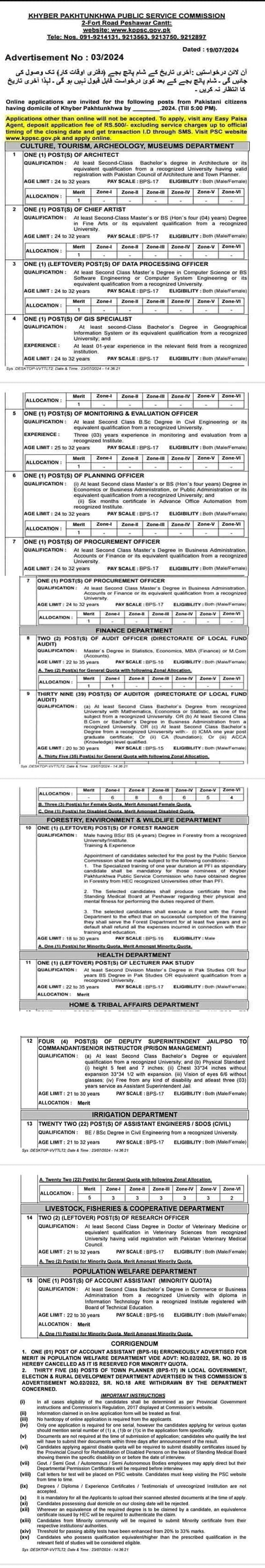 KPPSC Jobs 2024 Advertisement No. 3