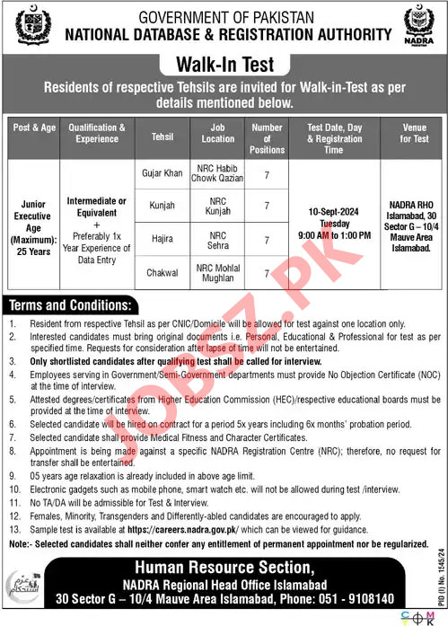 Latest NADRA Jobs 2024 Advertisement