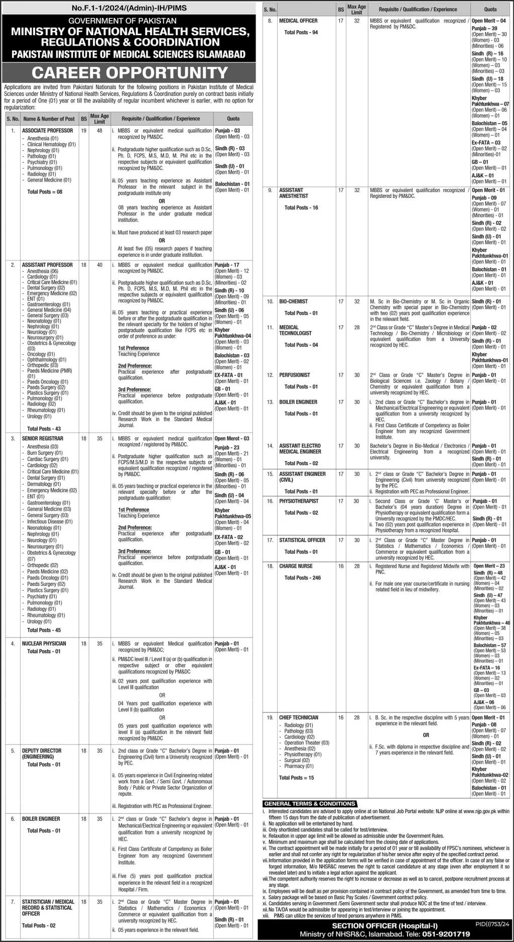 PIMS Islamabad Jobs 2024 Advertisement