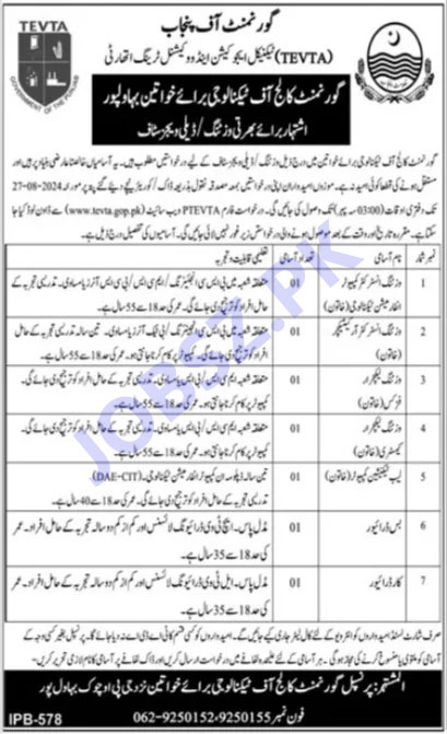 TEVTA Bahawalpur Jobs 2024 Advertisement