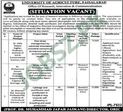 University of Agriculture Jobs 2024 Advertisement 