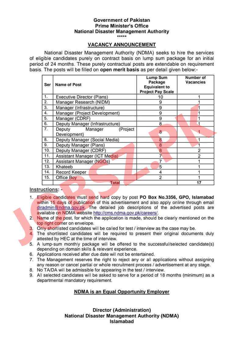 NDMA Jobs 2024 Advertisement